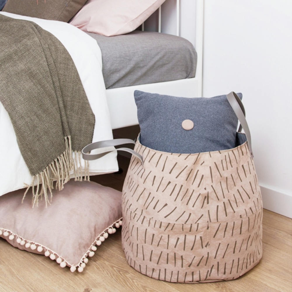 Pink Faux-Suede Laundry Basket